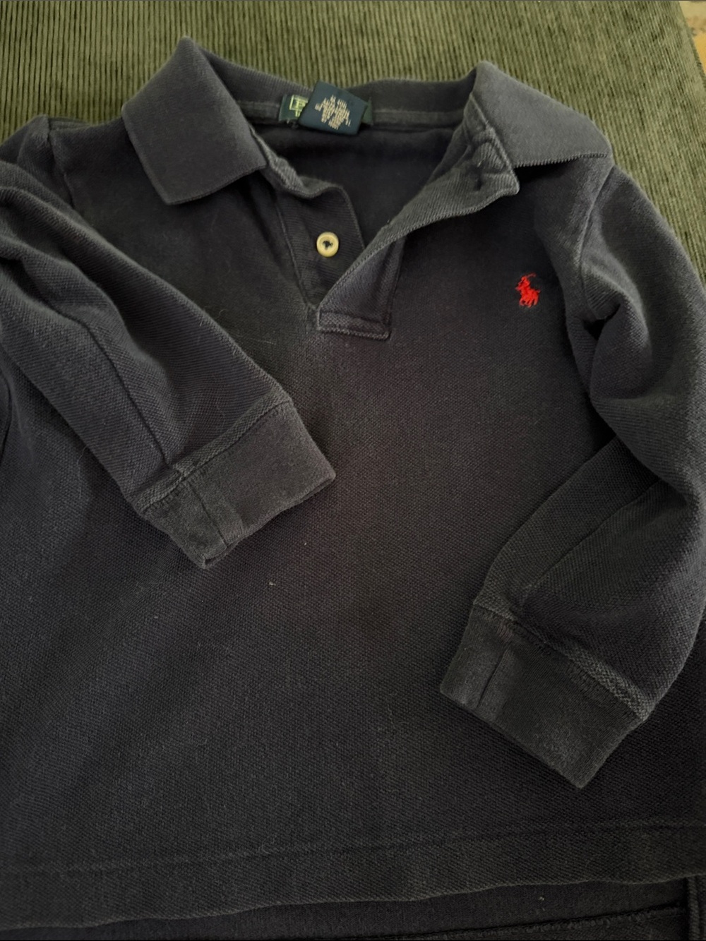 Ralph Lauren Navy Long-Sleeve Polo with Red Pony Embroidery